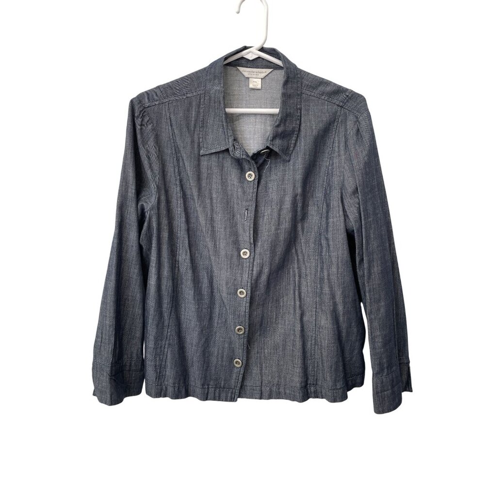 Christopher and Banks Button Front Peplum Chambray Shirt Size XL Pet Blue Office